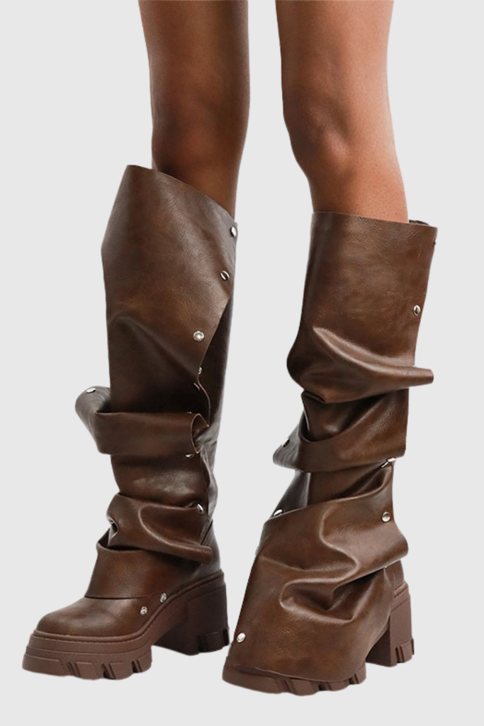 Agron Studded Ruch Leather Boots - Stylish beautiful dress for special occasions | Buy Online