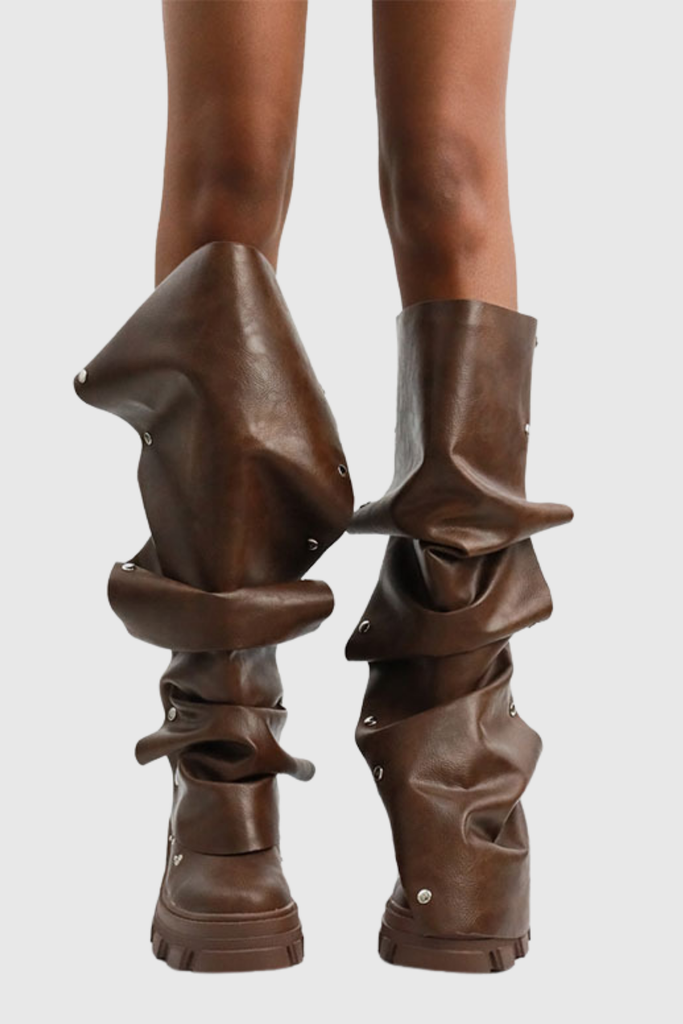 Stylish beautiful dress | Agron Studded Ruch Leather Boots - Ideal for special occasions