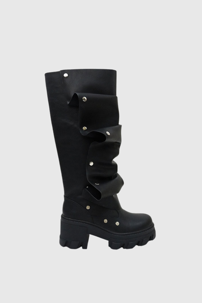 Agron Studded Ruch Leather Boots - Stylish beautiful dress for special occasions | Buy Online