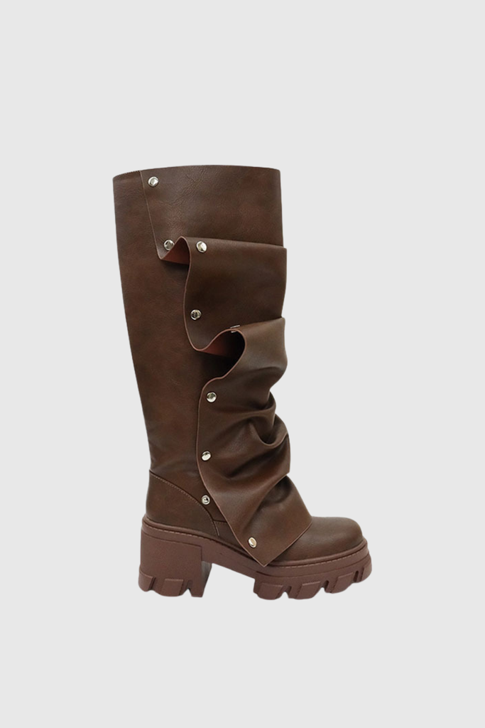 Stylish beautiful dress | Agron Studded Ruch Leather Boots - Ideal for special occasions