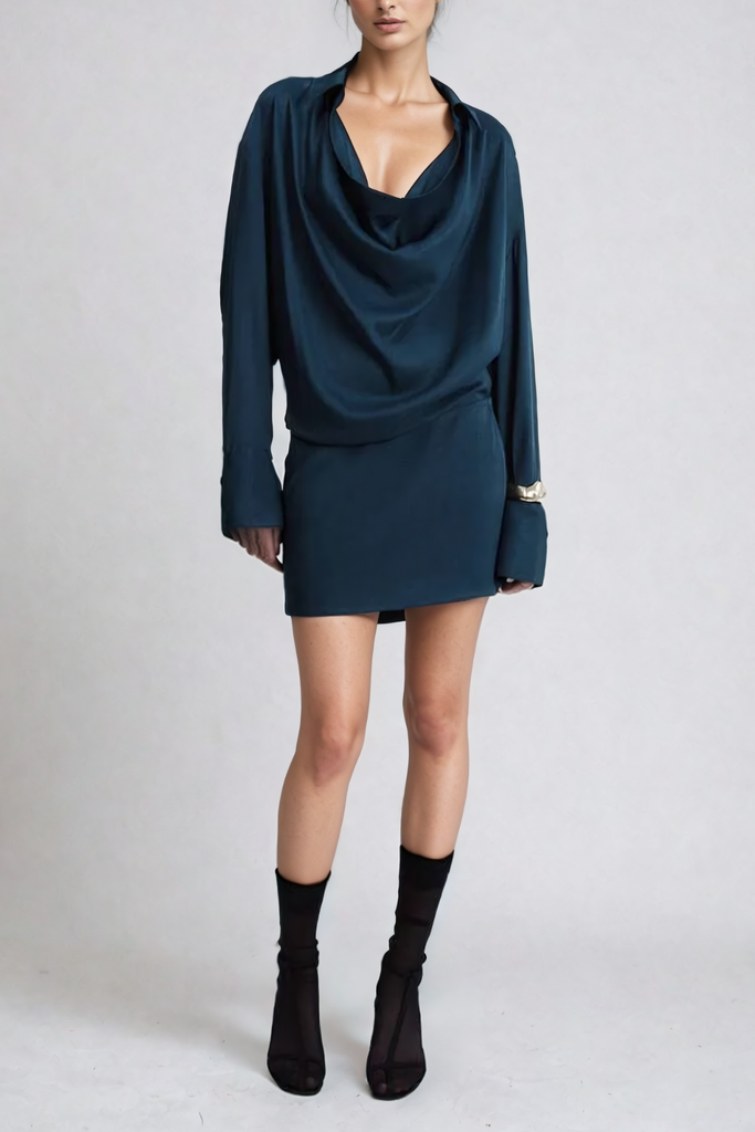 Stylish beautiful dress | Aguirre Cowl Neck Satin Shirt Mini Dress - Ideal for special occasions