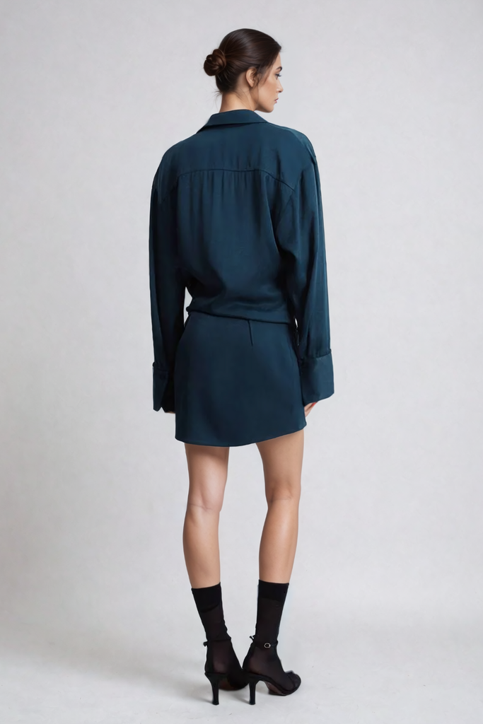 Stylish beautiful dress | Aguirre Cowl Neck Satin Shirt Mini Dress - Ideal for special occasions