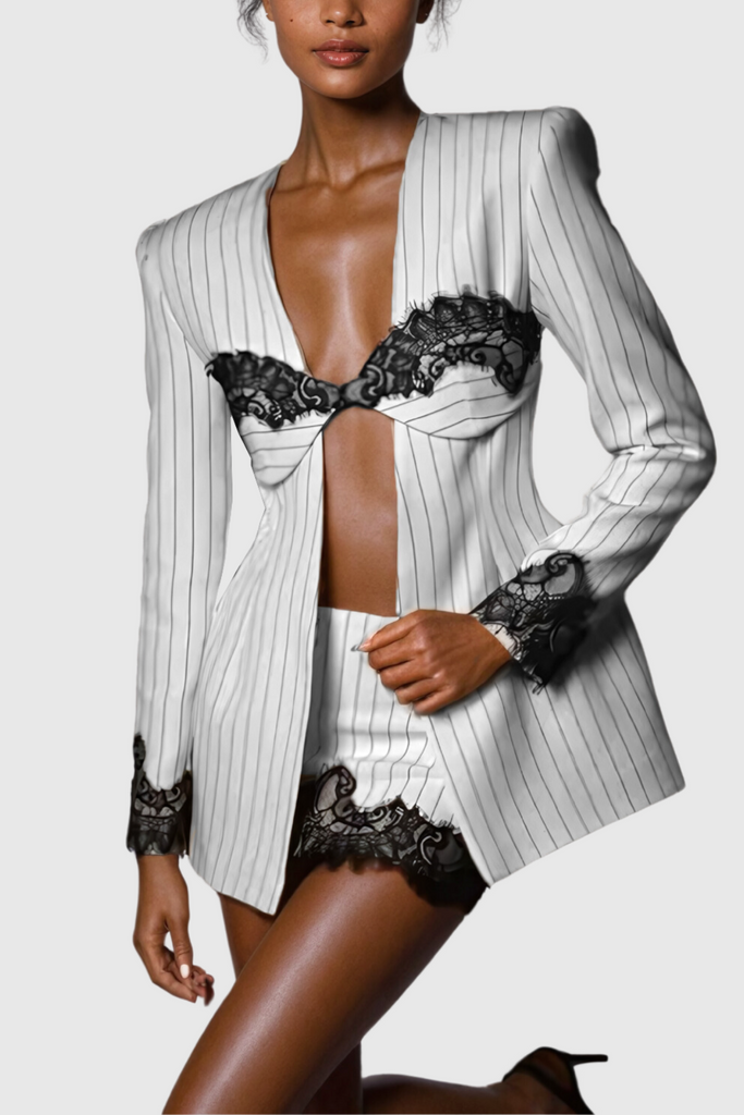 Shop  beautiful dress - Perfect for special occasions | Ahti Lace Plunge Stripe Skirt Set