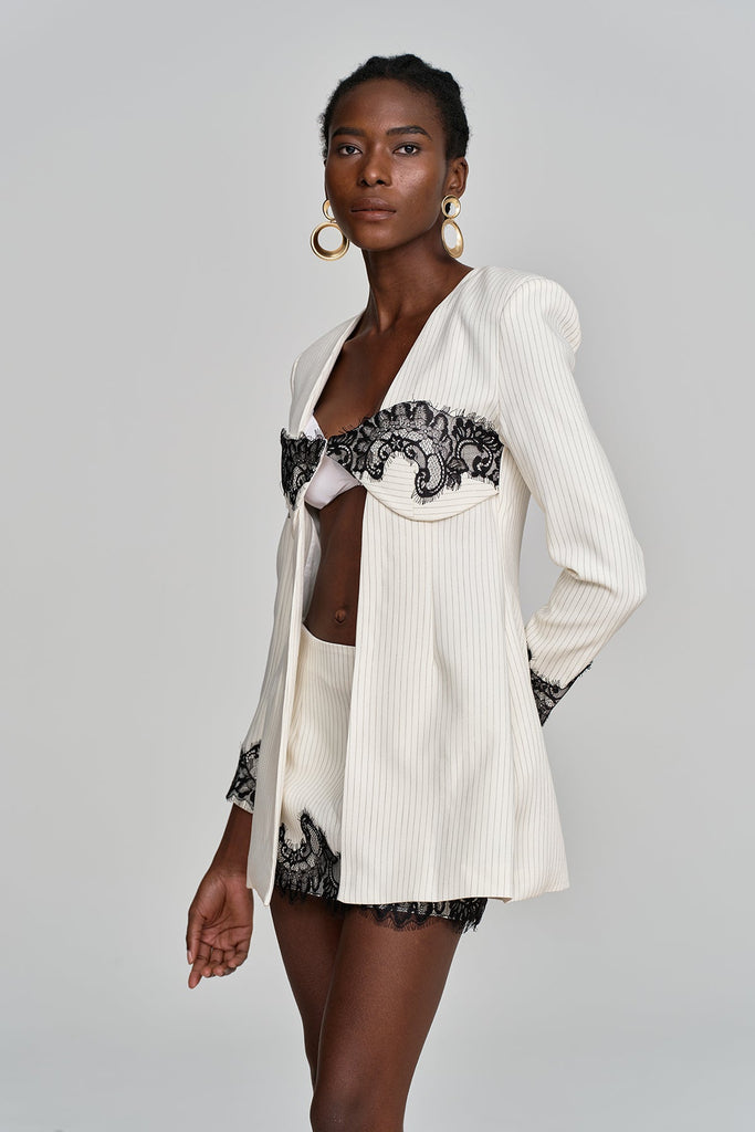 Ahti Lace Plunge Stripe Skirt Set - Stylish beautiful dress for special occasions | Buy Online