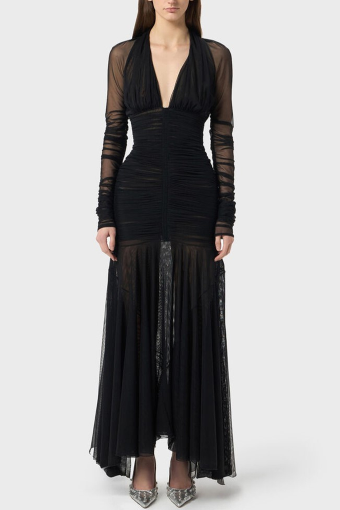 Stylish beautiful dress | Ailana V-Neck Ruched Tulle Maxi Dress - Ideal for special occasions