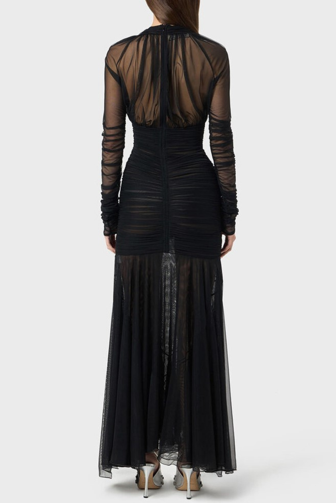 Stylish beautiful dress | Ailana V-Neck Ruched Tulle Maxi Dress - Ideal for special occasions