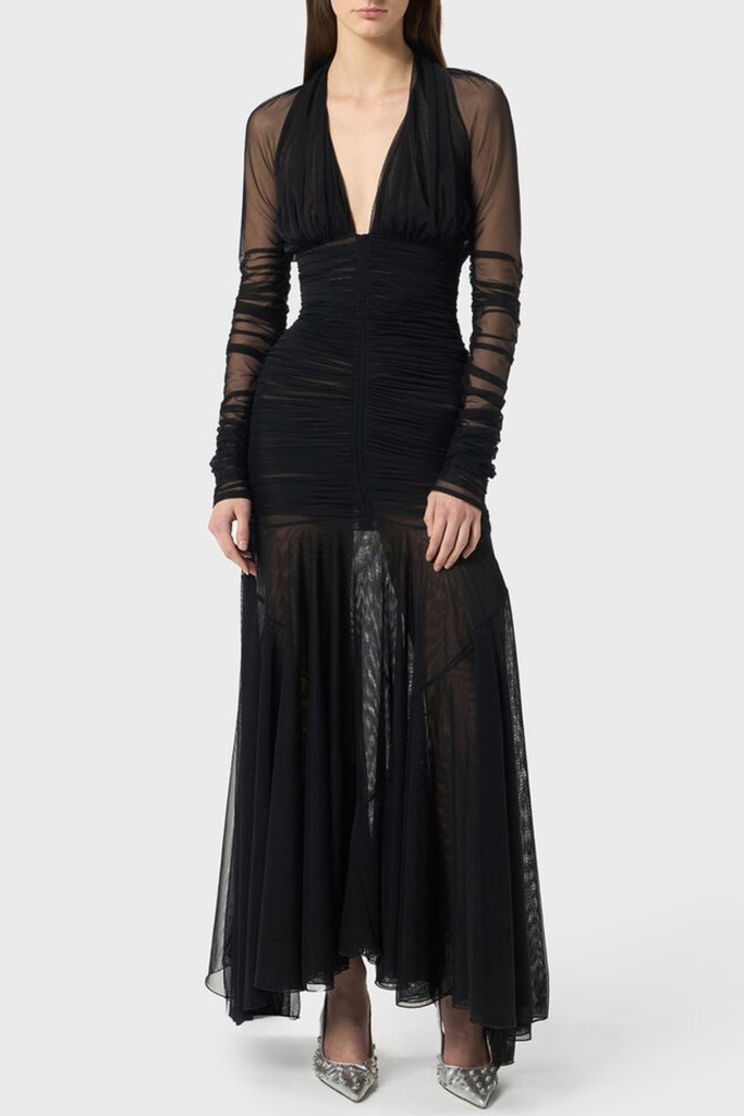 Ailana V-Neck Ruched Tulle Maxi Dress - Stylish beautiful dress for special occasions | Buy Online