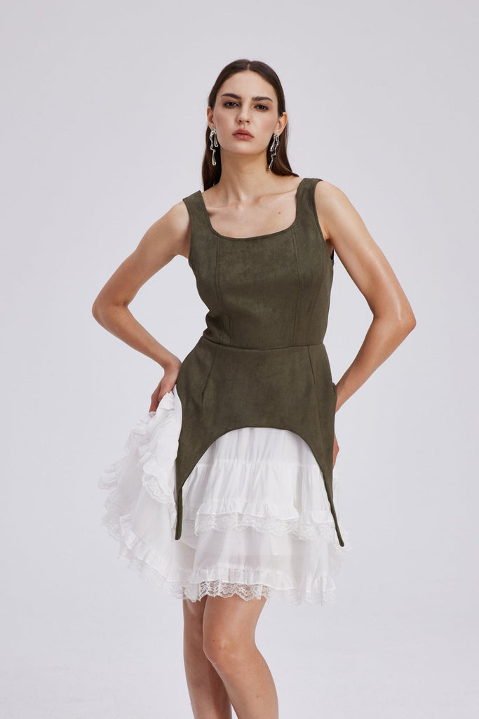 Stylish green dress | Ailis Ruffle Lace Sleeveless Mini Dress In Green - Ideal for special occasions