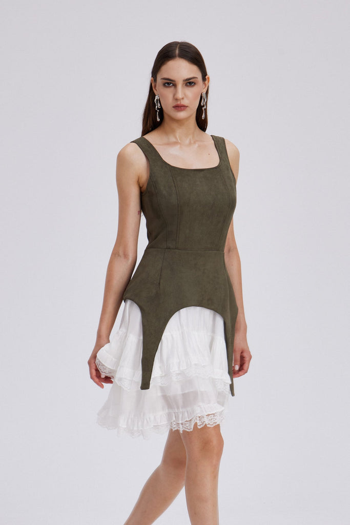 Stylish green dress | Ailis Ruffle Lace Sleeveless Mini Dress In Green - Ideal for special occasions