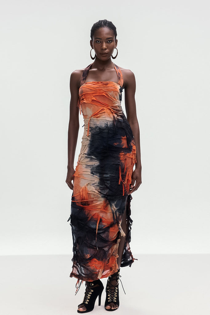Stylish beautiful dress | Ainmuire Tie Dye Fringe Split Maxi Dress - Ideal for special occasions