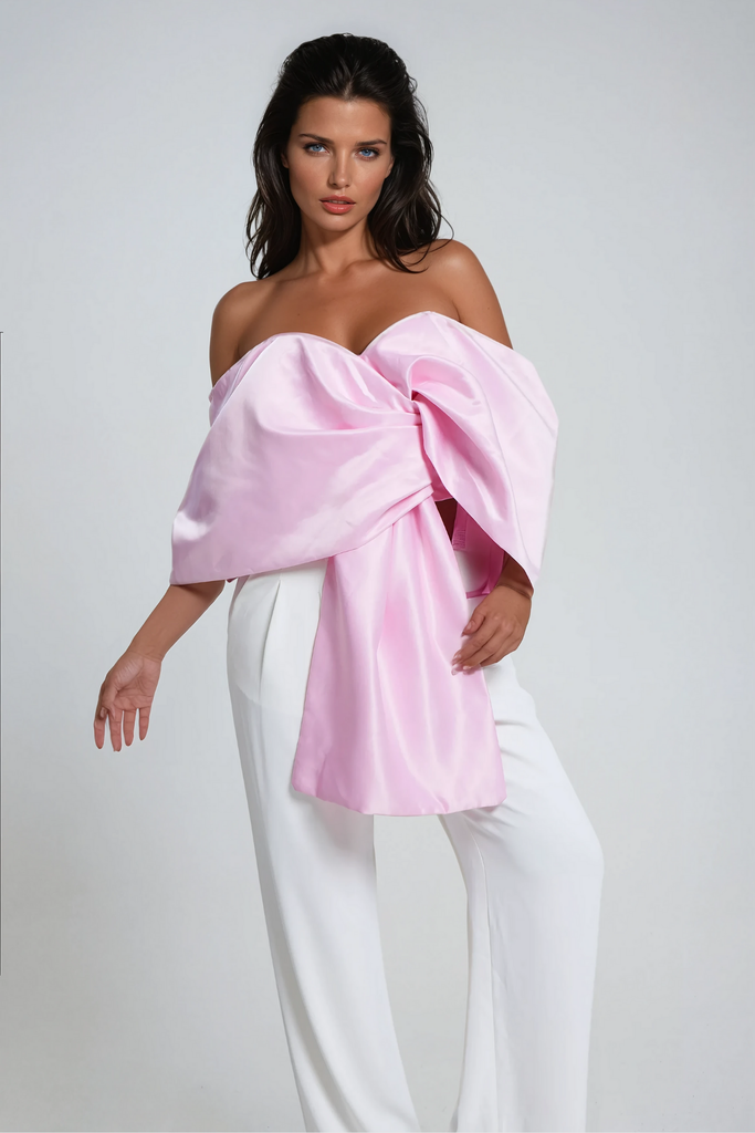 Ainslie Bow Cross Off Shoulder Satin Top - Stylish beautiful dress for special occasions | Buy Online