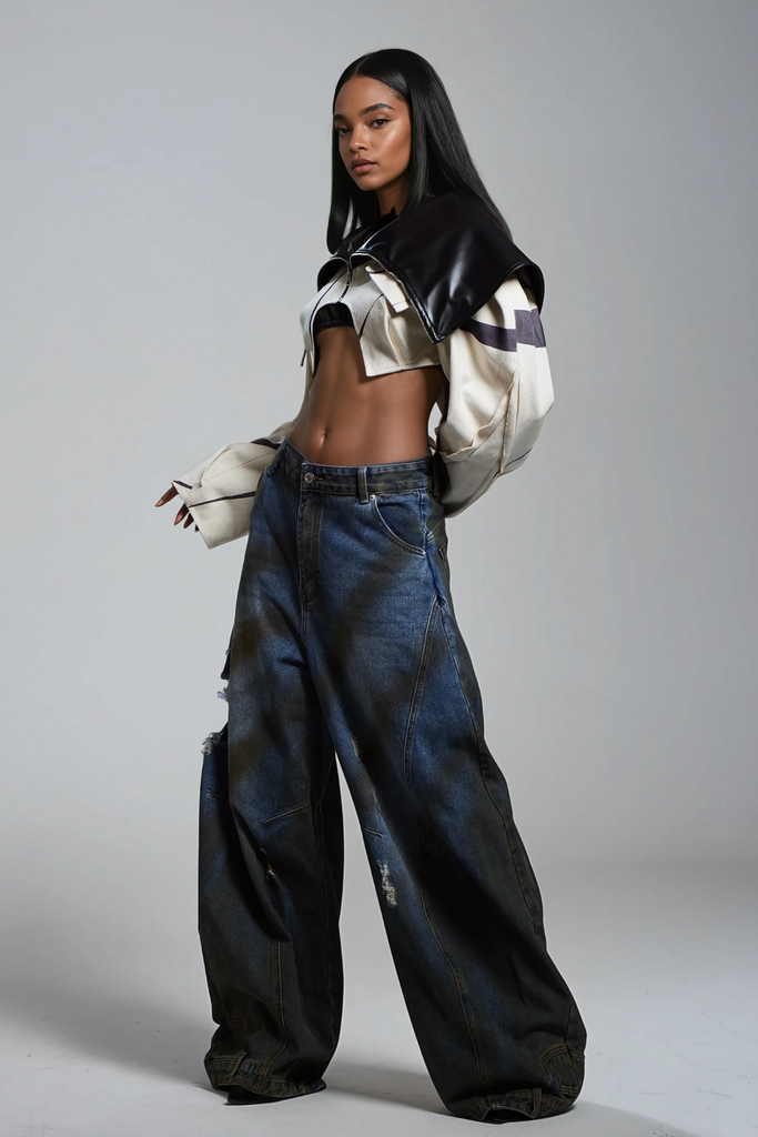 Aire Deconstruct Torn Wide Jeans - Stylish beautiful dress for special occasions | Buy Online