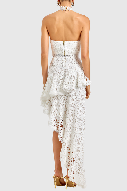 Aizen Floral Lace Top & Midi Skirt Set - White