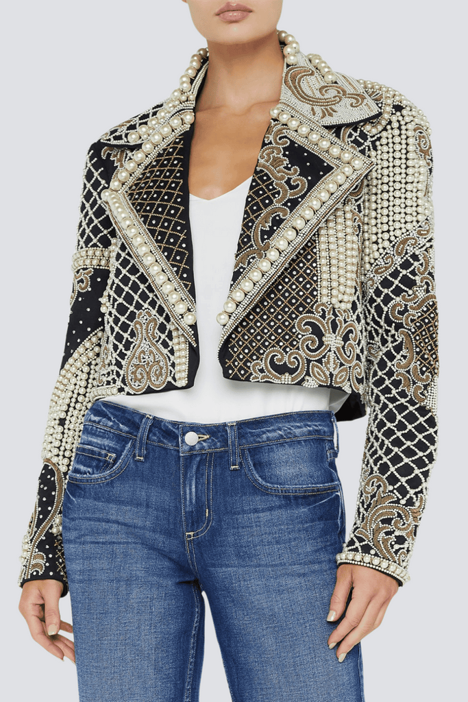 Akili Pearl Embellished Cropped Blazer - Stylish beautiful dress for special occasions | Buy Online