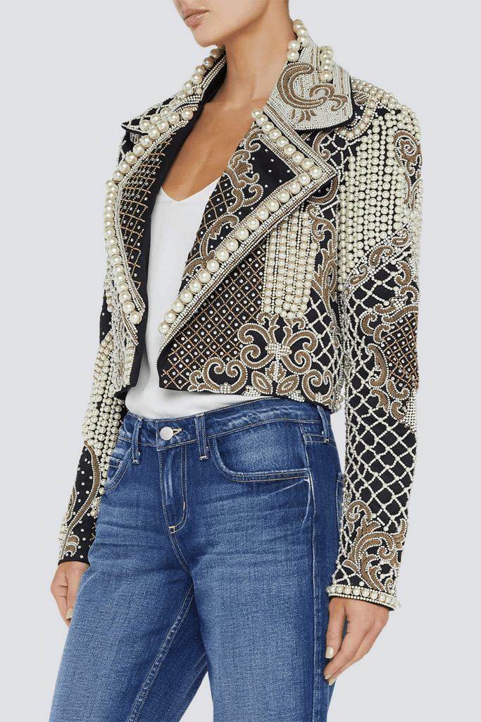 Akili Pearl Embellished Cropped Blazer - Stylish beautiful dress for special occasions | Buy Online