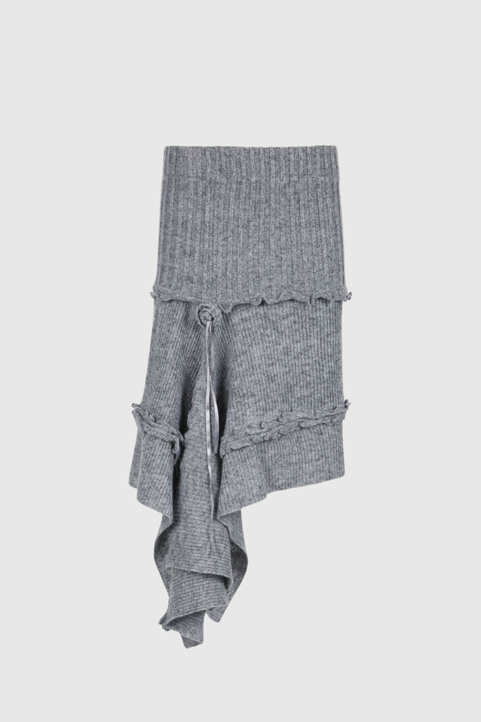 Akimitsu Asymmetric Ruffle Flower Knit Skirt - Stylish beautiful dress for special occasions | Buy Online