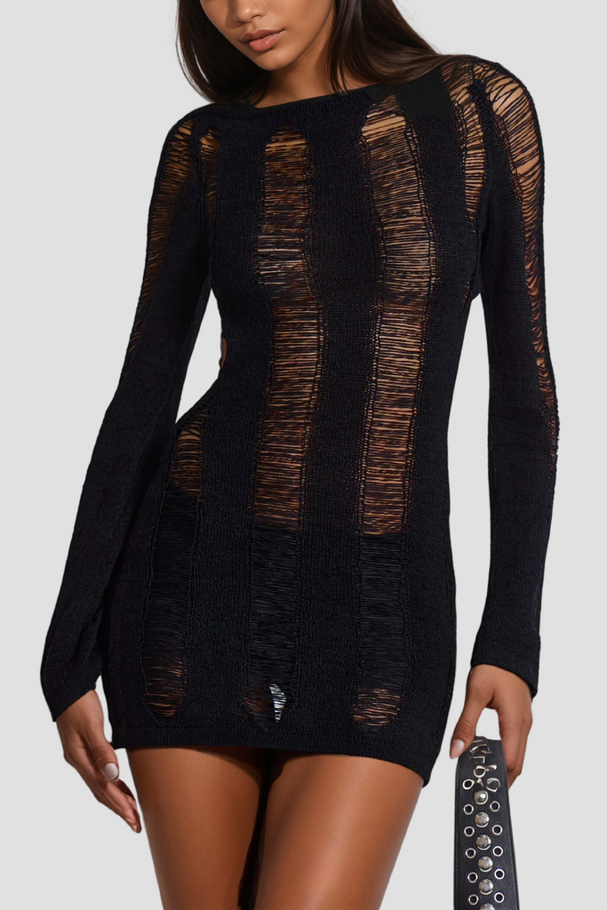 Stylish black dress | Akinobu Torn Cutout Backless Top In Black - Ideal for special occasions