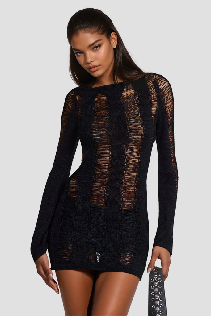 Shop  black dress - Perfect for special occasions | Akinobu Torn Cutout Backless Top In Black