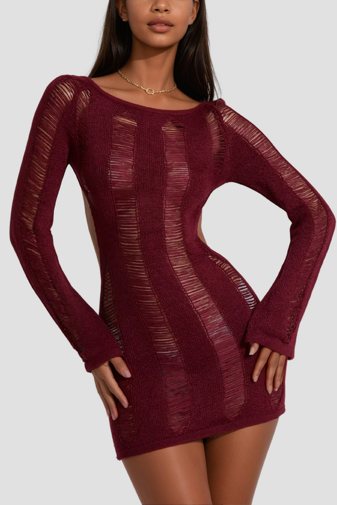 Akinobu Torn Cutout Backless Top In Red - Stylish red dress for special occasions | Buy Online