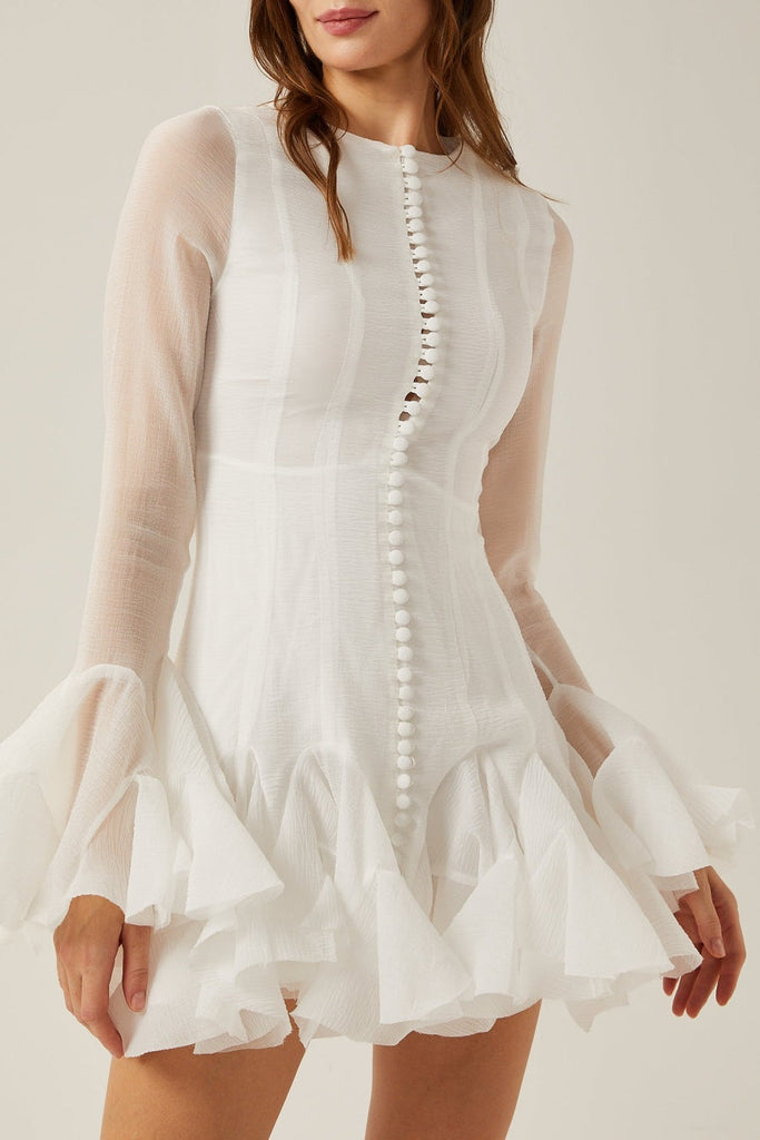Alberta Semi-sheer Ruffle Mini Dress - White - Stylish white dress for special occasions | Buy Online