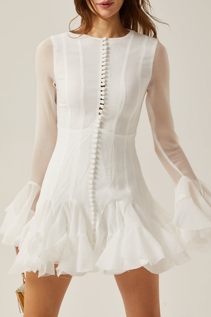 Alberta Semi-sheer Ruffle Mini Dress - White - Stylish white dress for special occasions | Buy Online