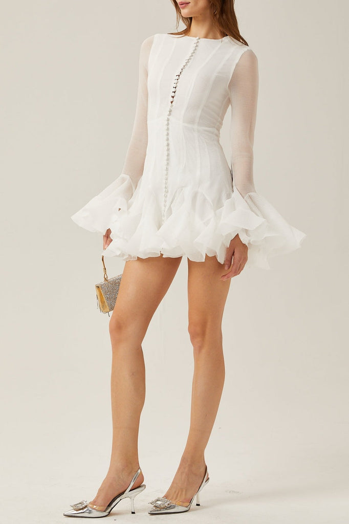 Stylish white dress | Alberta Semi-sheer Ruffle Mini Dress - White - Ideal for special occasions