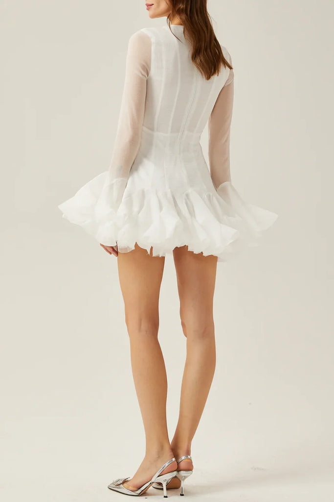 Stylish white dress | Alberta Semi-sheer Ruffle Mini Dress - White - Ideal for special occasions