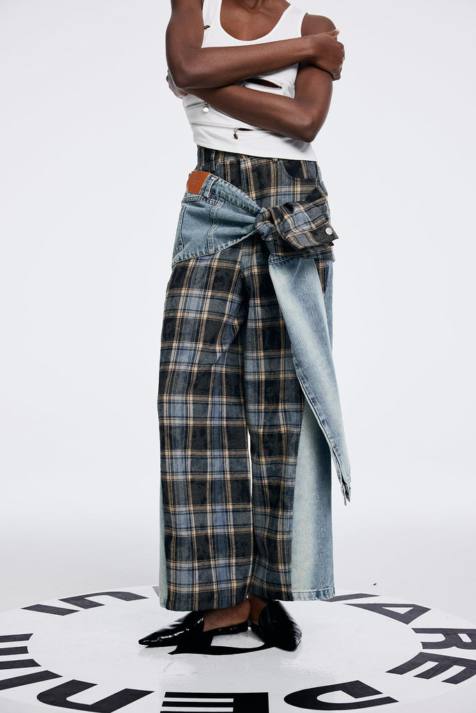 Stylish beautiful dress | Alessa Grid Removable Asymmetric Jeans - Ideal for special occasions