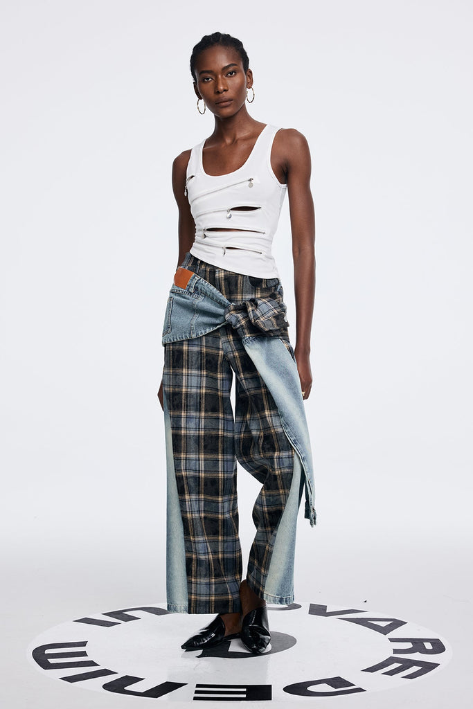 Shop  beautiful dress - Perfect for special occasions | Alessa Grid Removable Asymmetric Jeans