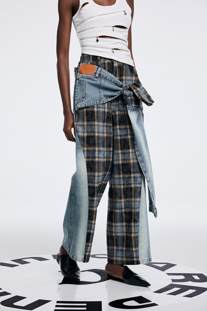 Alessa Grid Removable Asymmetric Jeans - Stylish beautiful dress for special occasions | Buy Online