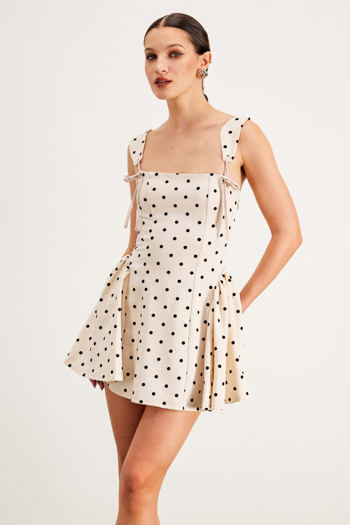 Shop  white dress - Perfect for special occasions | Aleta Lace Up Spaghetti Ruffle Mini Dress In White