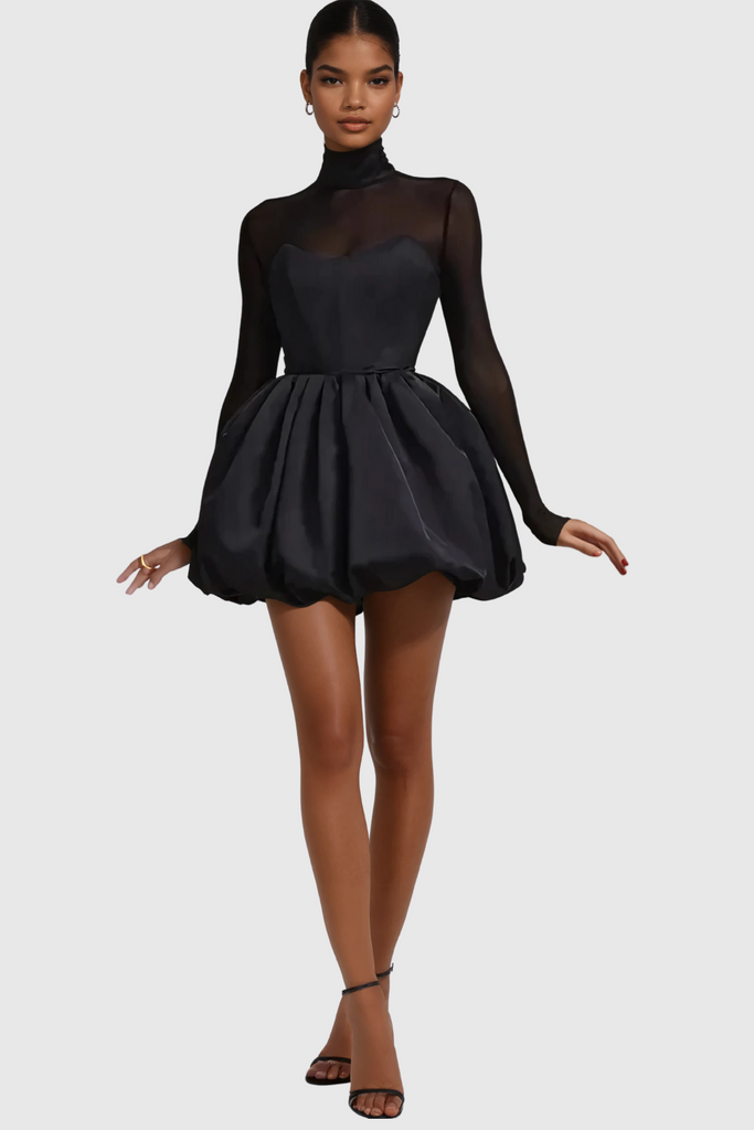 Alette Stand Collar Corset Satin Mini Dress - Stylish beautiful dress for special occasions | Buy Online
