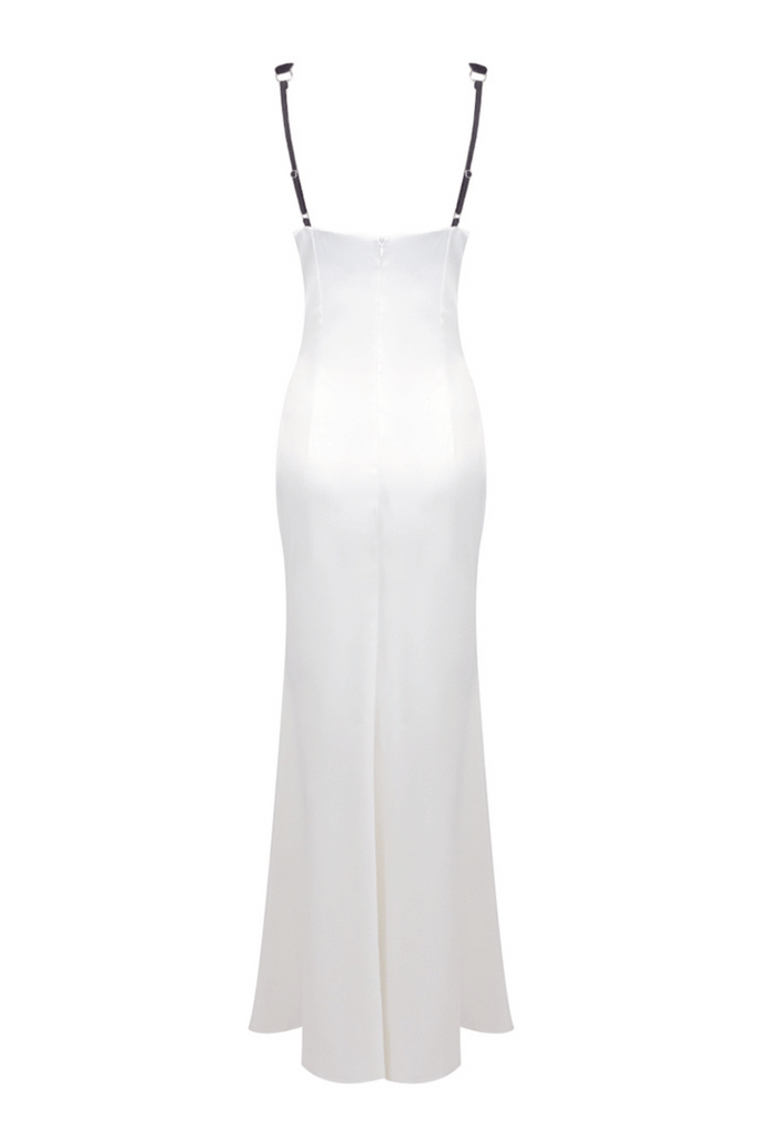 ALFREDO SATIN CUTOUT VELVET MAXI DRESS - WHITE - Stylish red dress for special occasions | Buy Online