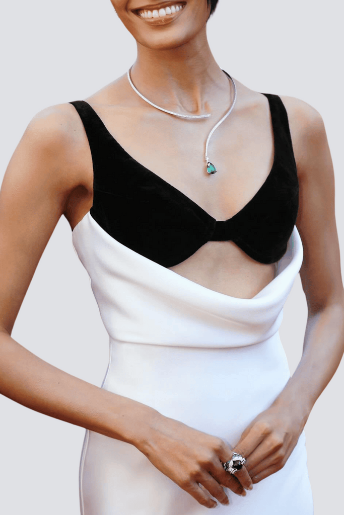 ALFREDO SATIN CUTOUT VELVET MAXI DRESS - WHITE - Stylish red dress for special occasions | Buy Online