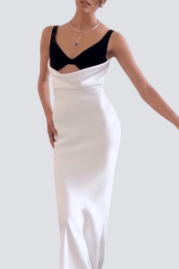 ALFREDO SATIN CUTOUT VELVET MAXI DRESS - WHITE - Stylish red dress for special occasions | Buy Online