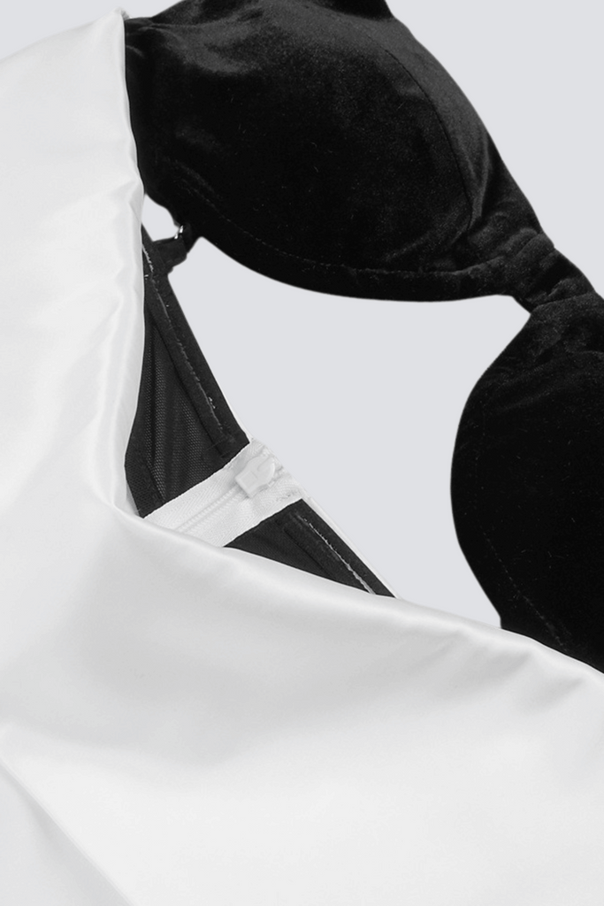 Shop  red dress - Perfect for special occasions | ALFREDO SATIN CUTOUT VELVET MAXI DRESS - WHITE