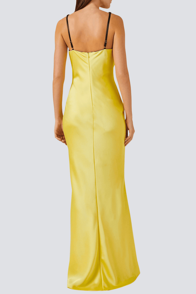 Shop  red dress - Perfect for special occasions | ALFREDO SATIN CUTOUT VELVET MAXI DRESS - YELLOW