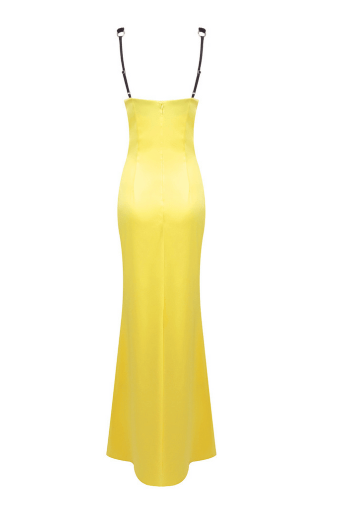 ALFREDO SATIN CUTOUT VELVET MAXI DRESS - YELLOW - Stylish red dress for special occasions | Buy Online