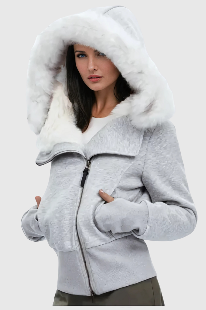 Stylish beautiful dress | Alisha Faux Fur Zipper Asymmetric Jacket In Grey - Ideal for special occasions