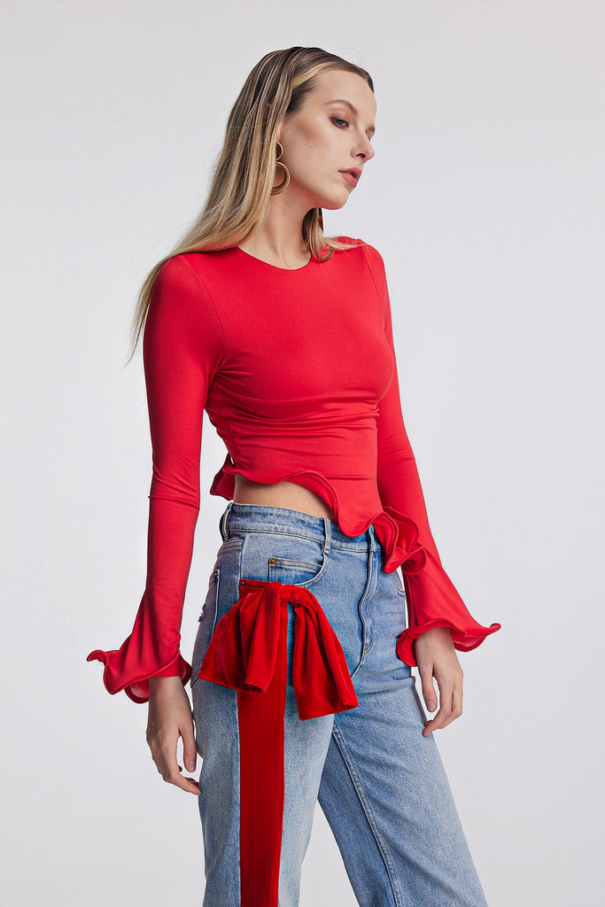 Alize Ruffle Bodycon Asymmetric Top - Stylish beautiful dress for special occasions | Buy Online