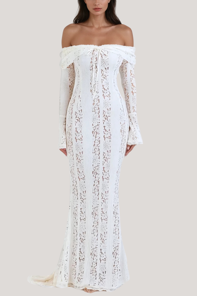 Shop  beautiful dress - Perfect for special occasions | Alladitta Lace Off Shoulder Cutout Maxi Dress