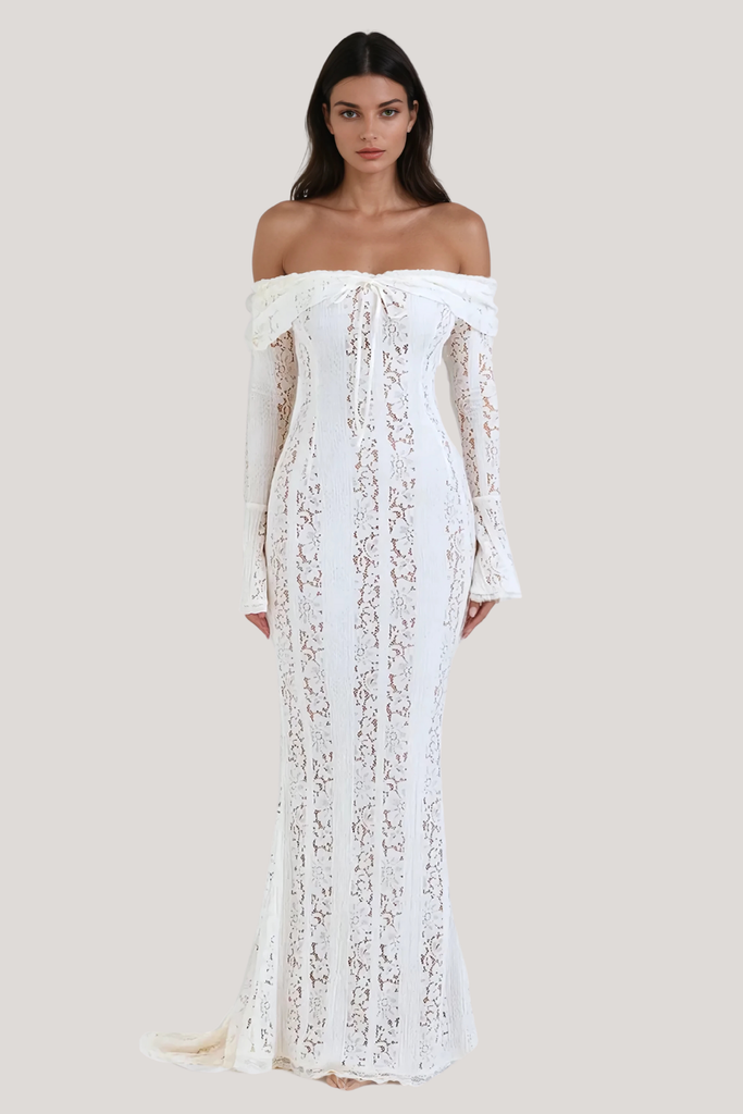 Alladitta Lace Off Shoulder Cutout Maxi Dress - Stylish beautiful dress for special occasions | Buy Online