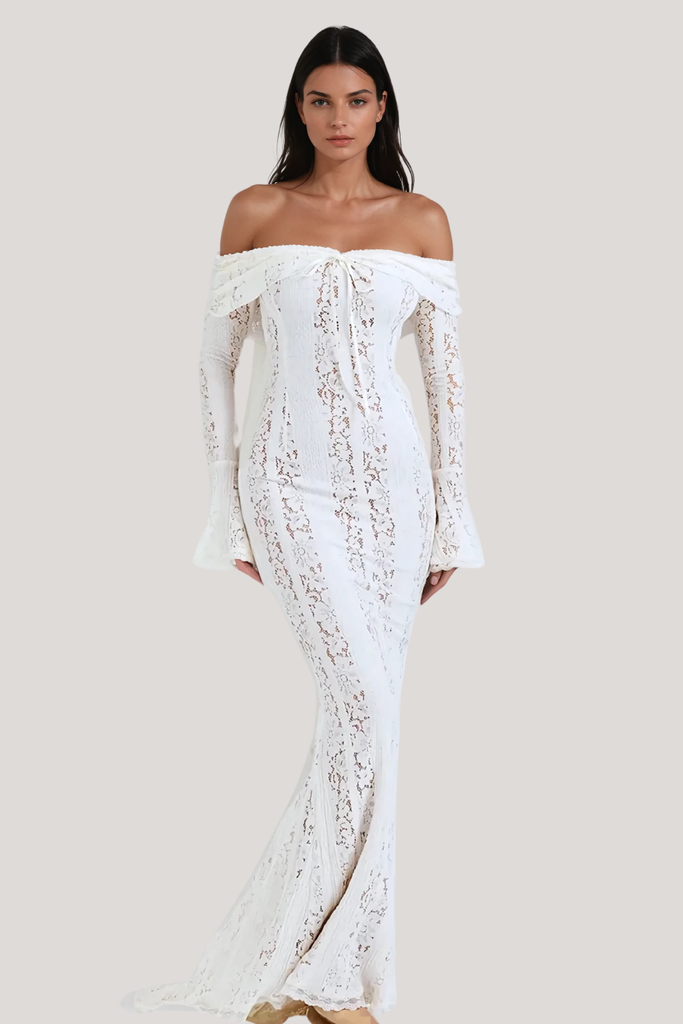 Shop  beautiful dress - Perfect for special occasions | Alladitta Lace Off Shoulder Cutout Maxi Dress
