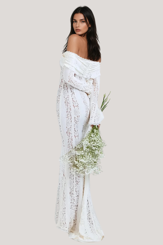 Shop  beautiful dress - Perfect for special occasions | Alladitta Lace Off Shoulder Cutout Maxi Dress