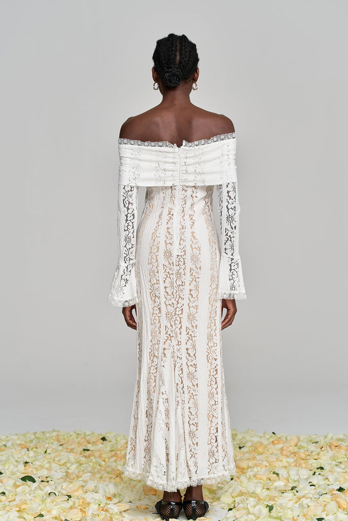 Shop  beautiful dress - Perfect for special occasions | Alladitta Lace Off Shoulder Cutout Maxi Dress