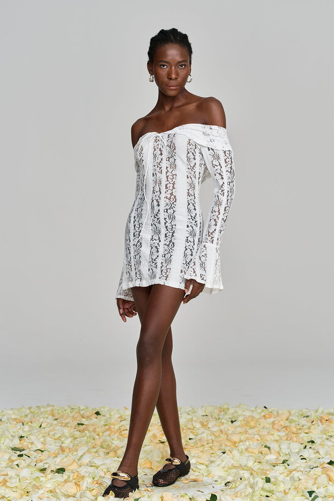 Shop  beautiful dress - Perfect for special occasions | Alladitta Lace Off Shoulder Cutout Mini Dress