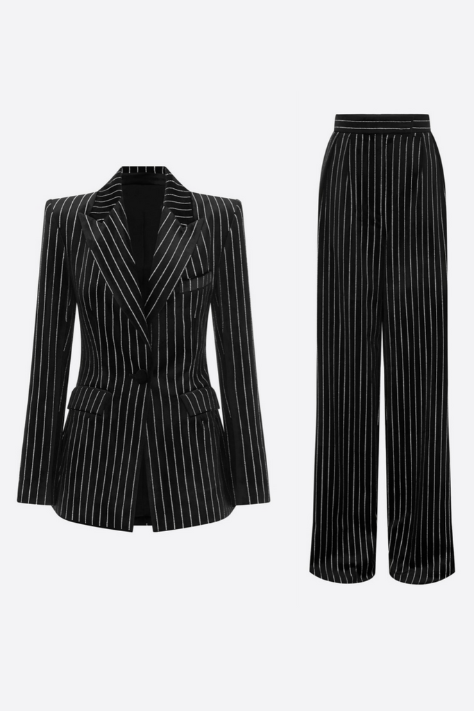 Ally Crystal Pinstripe Blazer Set - Black - Stylish black dress for special occasions | Buy Online