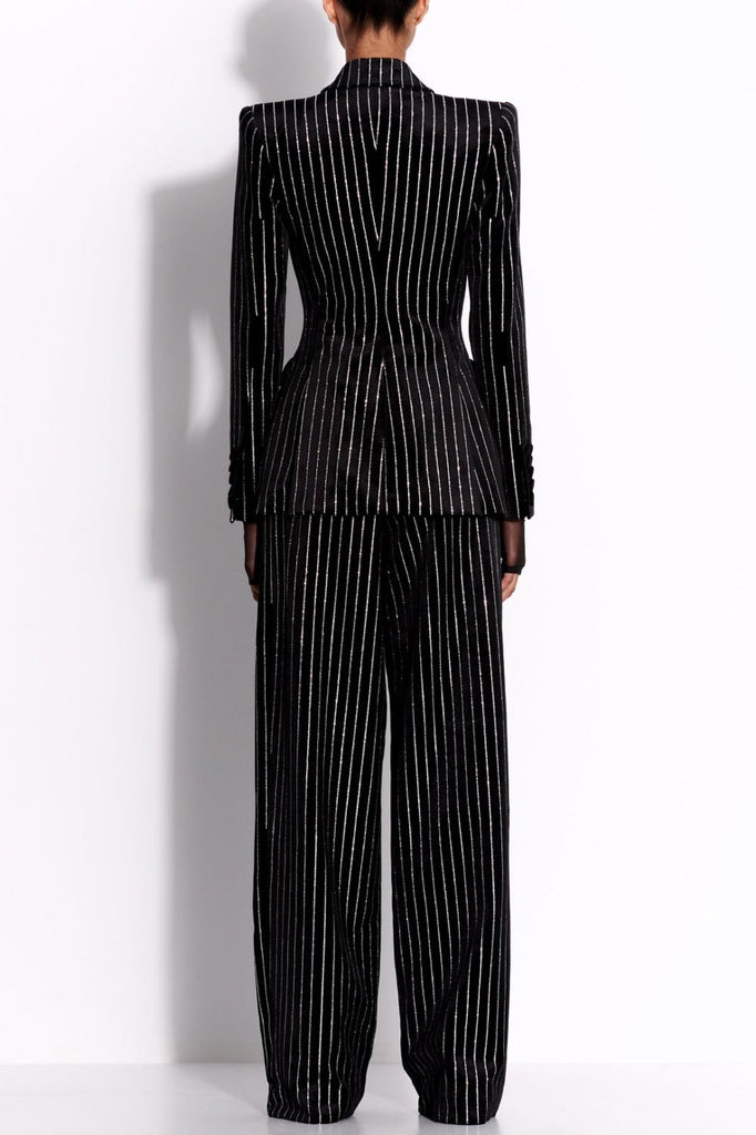 Stylish black dress | Ally Crystal Pinstripe Blazer Set - Black - Ideal for special occasions