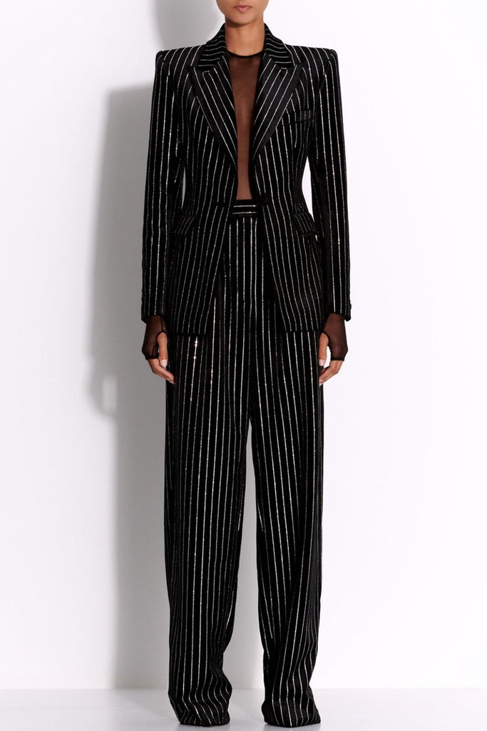 Ally Crystal Pinstripe Blazer Set - Black - Stylish black dress for special occasions | Buy Online