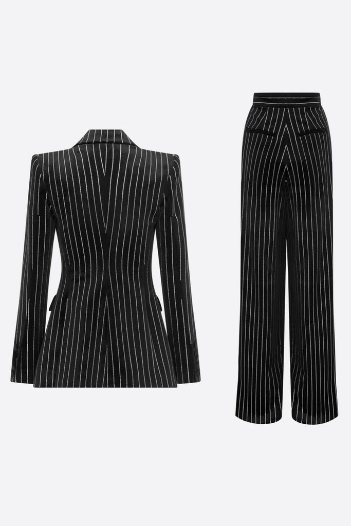 Stylish black dress | Ally Crystal Pinstripe Blazer Set - Black - Ideal for special occasions